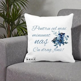 Cadou pentru Nas - Perna Personalizata Pentru Cel mai Minunat Nas Cu drag Finii, 40x40 cm, Alba Mata, Husa Detasabila, Perna Inclusa, BEKZ®