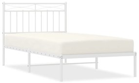 373734 vidaXL Cadru de pat metalic cu tăblie, alb, 100x190 cm