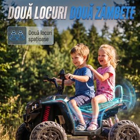AIYAPLAY ATV electric pentru copii 24V, 2 locuri, baterie litiu, 2 motoare 120W, suspensii, muzică, faruri, negru | Aosom Romania