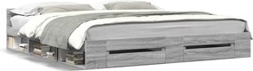 vidaXL Cadru de pat cu sertare gri sonoma 200x200 cm lemn prelucrat