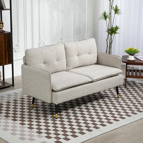 HOMCOM Divano 2 Posti in Tessuto Effetto Lino con Braccioli e Cuscini Imbottiti, Divanetto 2 Posti Moderno con Gambe in Acciaio, per Ufficio, Soggiorno, Salotto e Camera da Letto, 139x68x80 cm, Crema | Aosom Romania