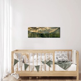 Tablou cu lac și soarele translucid (cu ceas) (90x30 cm)