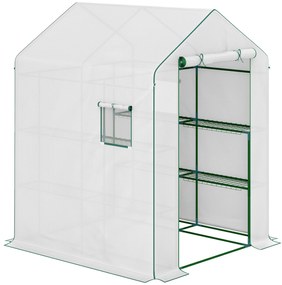 Outsunny Seră de grădină cu 1 ușă 2 ferestre rafturi 3 nivele pentru Legume Plante Flori Pânză PE 140 x 143 x 190 cm alb | Aosom Romania