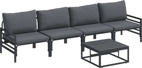 vidaXL Set de canapele pentru grădină cu pernă 5 pcs Negru Oțel