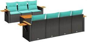 vidaXL Set mobilier de grădină cu perne, 8 piese, negru, poliratan