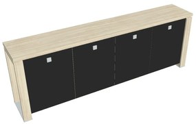 Dulap mic Verno+ 260 x 46 x 90 cm, uși de sticlă, salcâm / negru
