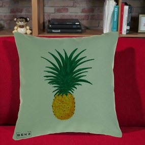 Perna Decorativa Ananas Tropical, 40x40 cm, Verde, Husa Detasabila, Perna Inclusa, BEKZ®