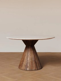 Masa dining, rotunda, din lemn reciclat si marmura, Alba