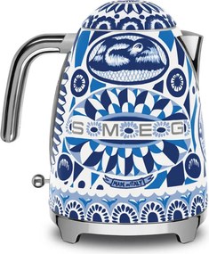Cana electrica SMEG Dolce & Gabbana KLF03DGBEU, 2400 W, 1,7 l, Baza rotativa la 360°, Finisaj lucios, Albastru mediteranean
