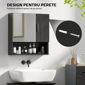 kleankin Dulap cu Oglindă pentru Baie 2 Uși și Raft Deschis 54x15.2x55.3 cm Negru | Aosom Romania