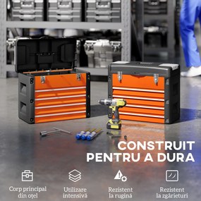 HOMCOM Cutie pentru Unelte cu 4 Sertare și Compartiment Superior din Oțel și Plastic, Portocaliu și Negru | Aosom Romania