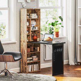 HOMCOM Birou Modern Pliabil cu Bibliotecă și Tablă, din Lemn și Metal, 98x51x153 cm, Maro Rustic | Aosom Romania