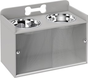 PawHut Stație de hrănire ridicată cu 2 boluri și dulap, MDF, oțel inoxidabil, model cu oase, Gri | Aosom Romania