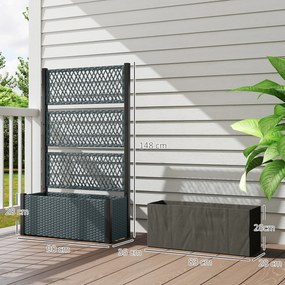 Outsunny Jardinieră înaltă cu spalier în aspect rattan, ghiveci cu suport pentru cățărătoare 90 x 35 x 148 cm Gri închis | Aosom Romania