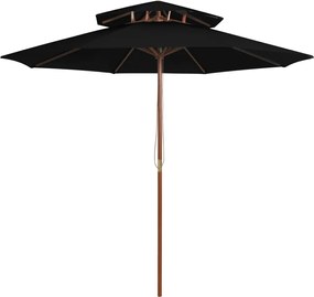 vidaXL Umbrelă de soare dublă, stâlp din lemn, negru, 270 cm