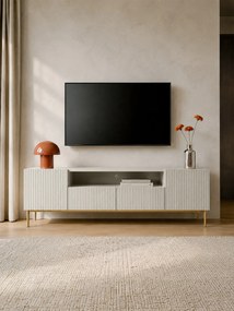 Comodă TV Nicole 200 cm cu nișă și sertare – cashmere / picioare aurii