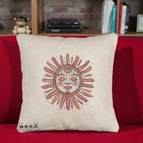 Perna Decorativa Soare Roz Tribal, 40x40 cm, Bej Canapea, Husa Detasabila, Perna Inclusa, BEKZ®