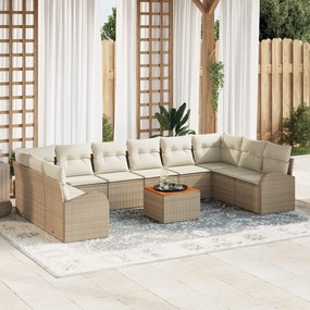 vidaXL Set canapea de grădină 11 piese cu perne bej din rattan sintetic și lemn de acacia