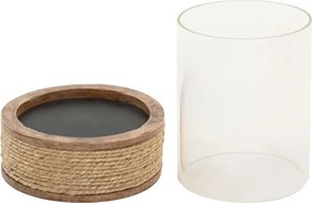Suport lumânare Cottage decorativ maro din lemn de mango cu structură din frânghie, "Rovena"