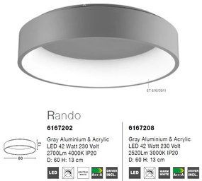 Lustra moderna aplicata LED 4000K Ã˜60cm RANDO gri NVL-6167202