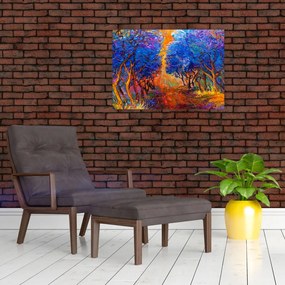Tablou pe sticlă - Coroane de copac de toamnă, impresionism modern (70x50 cm)