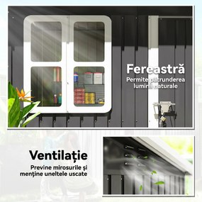 Outsunny Căsuță de Grădină 2,55m² din Oțel Zincat cu Kit de Fundație, Ușă Blocabilă, Acoperiș Înclinat, Gri | Aosom Romania