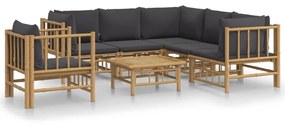 3155221 vidaXL Set mobilier de grădină cu perne gri închis, 7 piese, bambus