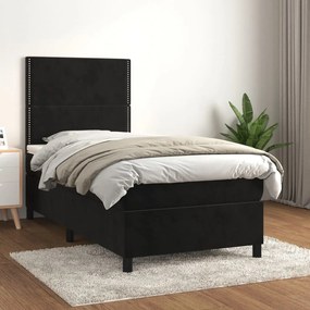 3142943 vidaXL Pat box spring cu saltea, negru, 90x200 cm, catifea