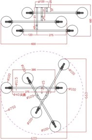 Lustră aplicată DORADO, 6 x G9, 28 W, 230 V, negru