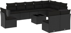 vidaXL Set canapele de grădină cu perne, 11 piese, negru, poliratan