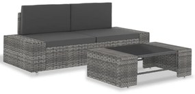 vidaXL Set mobilier de grădină, 3 piese, gri, poliratan