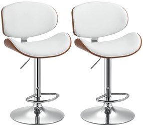 HOMCOM Set de 2 scaune de bar taburet înălțime reglabilă cu înveliș sintetic 53 x 52 x 92-112 cm alb | Aosom Romania