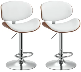 HOMCOM Set de 2 scaune de bar taburet înălțime reglabilă cu înveliș sintetic 53 x 52 x 92-112 cm alb | Aosom Romania