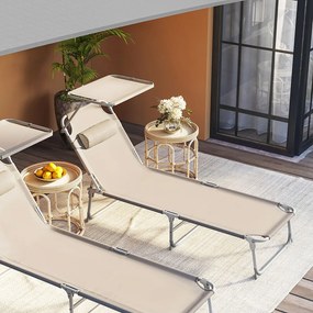 Șezlong de grădină LAGUNA cu copertină reglabilă, 193x59x30cm, maro-gri (taupe) SongmicsHome