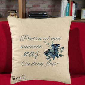 Cadou pentru Nas - Perna Personalizata Pentru Cel mai Minunat Nas Cu drag Finii, 40x40 cm, Bej, Husa Detasabila, Perna Inclusa, BEKZ®