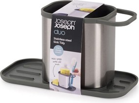 Suport pentru accesorii de spălat argintiu lucios din metal Duo Steel – Joseph Joseph