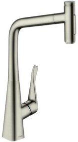 Baterie bucatarie cu dus extractibil crom periat Hansgrohe Metris M71 320 cu 2 jeturi