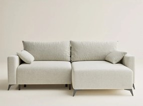 Colțar crem extensibil/cu spațiu de depozitare cu tapițerie din chenille (cu colț pe partea dreaptă/cu șezlong) Leon – Maison de Rêve