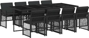 vidaXL Set mobilier de grădină cu perne, 9 piese, negru, poliratan