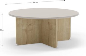 Măsuță de cafea crem/în culoare naturală rotundă cu aspect de lemn de stejar ø 80 cm Hillary – Marckeric