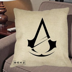 Perna Personalizata Assassin's Creed Minimalist, 40x40 cm, Crem, Husa Detasabila, Perna Inclusa, BEKZ®