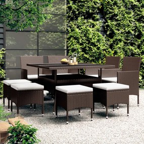 3058351 vidaXL Set mobilier de grădină, 9 piese, maro, poliratan