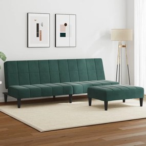 vidaXL Canapea extensibilă cu taburet, 2 locuri, verde închis, catifea