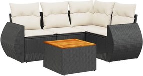 vidaXL Set mobilier de grădină cu perne, 5 piese, negru, poliratan
