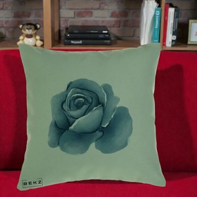 Perna Decorativa Trandafir Albastru Acuarela, 40x40 cm, Verde, Husa Detasabila, Perna Inclusa, BEKZ®