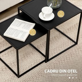 HOMCOM Set de 2 masute de cafea patrate stivuibile, masute laterale si de living din otel, alb | Aosom Romania