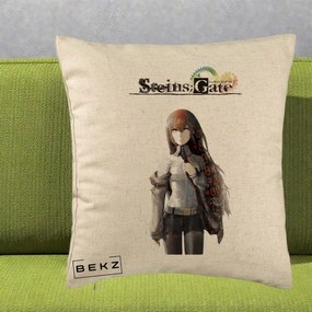 Perna Personalizata Steins Gate Kurisu Makise Anime, 40x40 cm, Bej, Husa Detasabila, Perna Inclusa, BEKZ®
