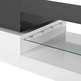 Masă de cafea cu iluminare ambientală LED, poliță din sticlă &amp; finisaj lucios, 90x45x35,5 cm, Negru+Alb