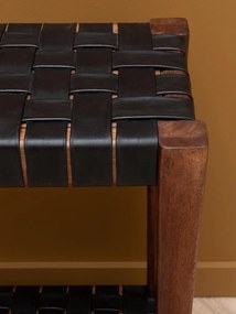 Consolă din lemn de mango și piele naturală împletită, cu 2 niveluri, maro antichizat, finisaj satinat, 130×35×78.5 cm, „Klami"