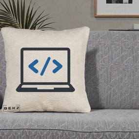 Perna Personalizata Laptop Cod HTML, 40x40 cm, Bej Canapea, Husa Detasabila, Perna Inclusa, BEKZ®